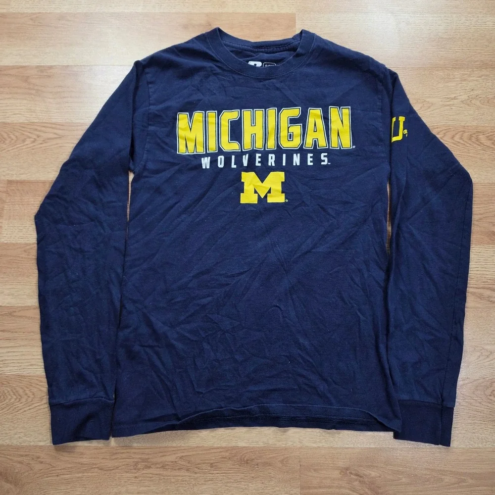 Russell Athletic Michigan Wolverines Mens Small Long Sleeve T-Shirt Navy Blue